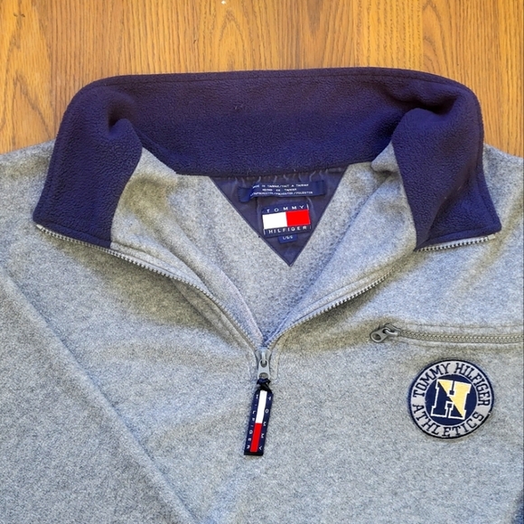 Vintage Tommy Hilfiger Athletics 1/4 Zip Pullover Fleece Spell Out Large #6149 - Picture 4 of 10